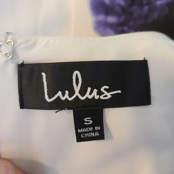 LULU"S Seeing Chic Blue and Ivory Print Skater Dress Womens  S NWT Style 338362 - Picture 15 of 16